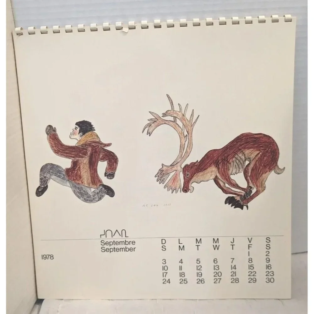 1978 Eskimo Drawings Calendar Inuit Artists Canada Quebec Arctic Wildlife Vtg